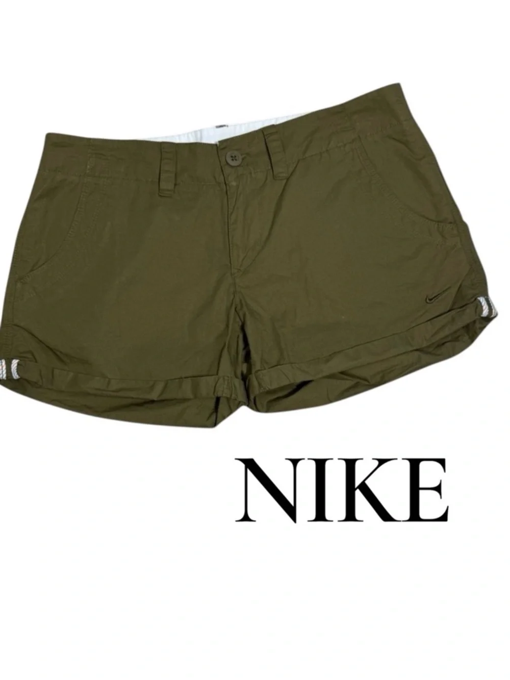 Nike Athletic Chino Shorts Olive Green Roll-Tab Cuffed Outdoor Shorts Size 10